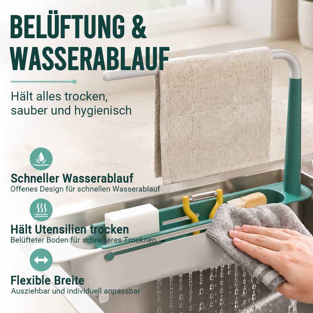 Verstellbarer Spülbecken-Organizer | Handtücher oben aufhängen, Reinigungsutensilien unten verstauen, Wasser unten ablaufen lassen