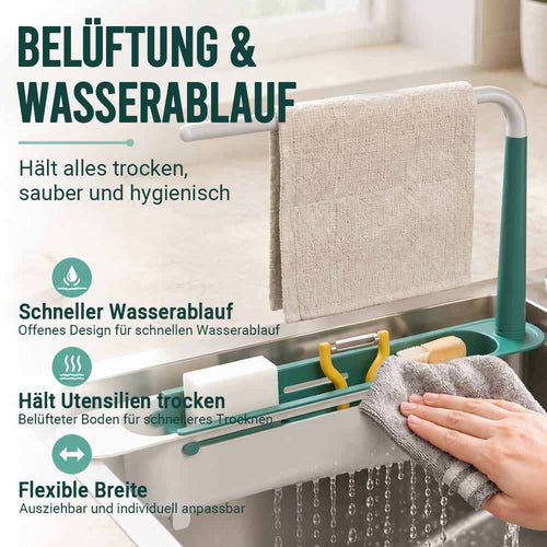 Verstellbarer Spülbecken-Organizer | Handtücher oben aufhängen, Reinigungsutensilien unten verstauen, Wasser unten ablaufen lassen