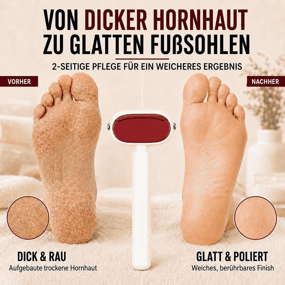 2-in-1 Hornhautentferner für die Füße – Rote Seite entfernt Hornhaut, silberne Seite glättet & poliert