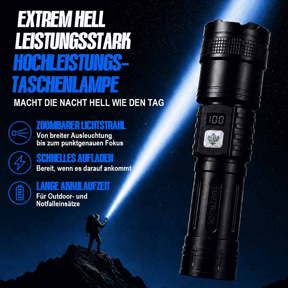 Ultrahelle Hochleistungs-Akku-Taschenlampe – Zoomlicht, Schnellladung & lange Akkulaufzeit für Outdoor & Notfälle