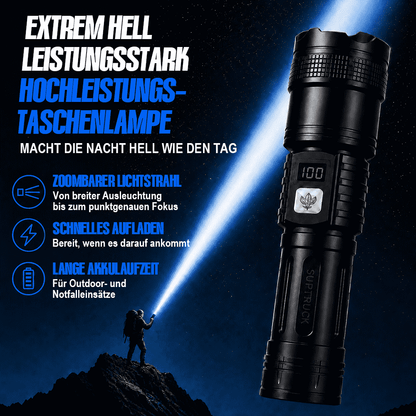 Ultrahelle Hochleistungs-Akku-Taschenlampe – Zoomlicht, Schnellladung & lange Akkulaufzeit für Outdoor & Notfälle