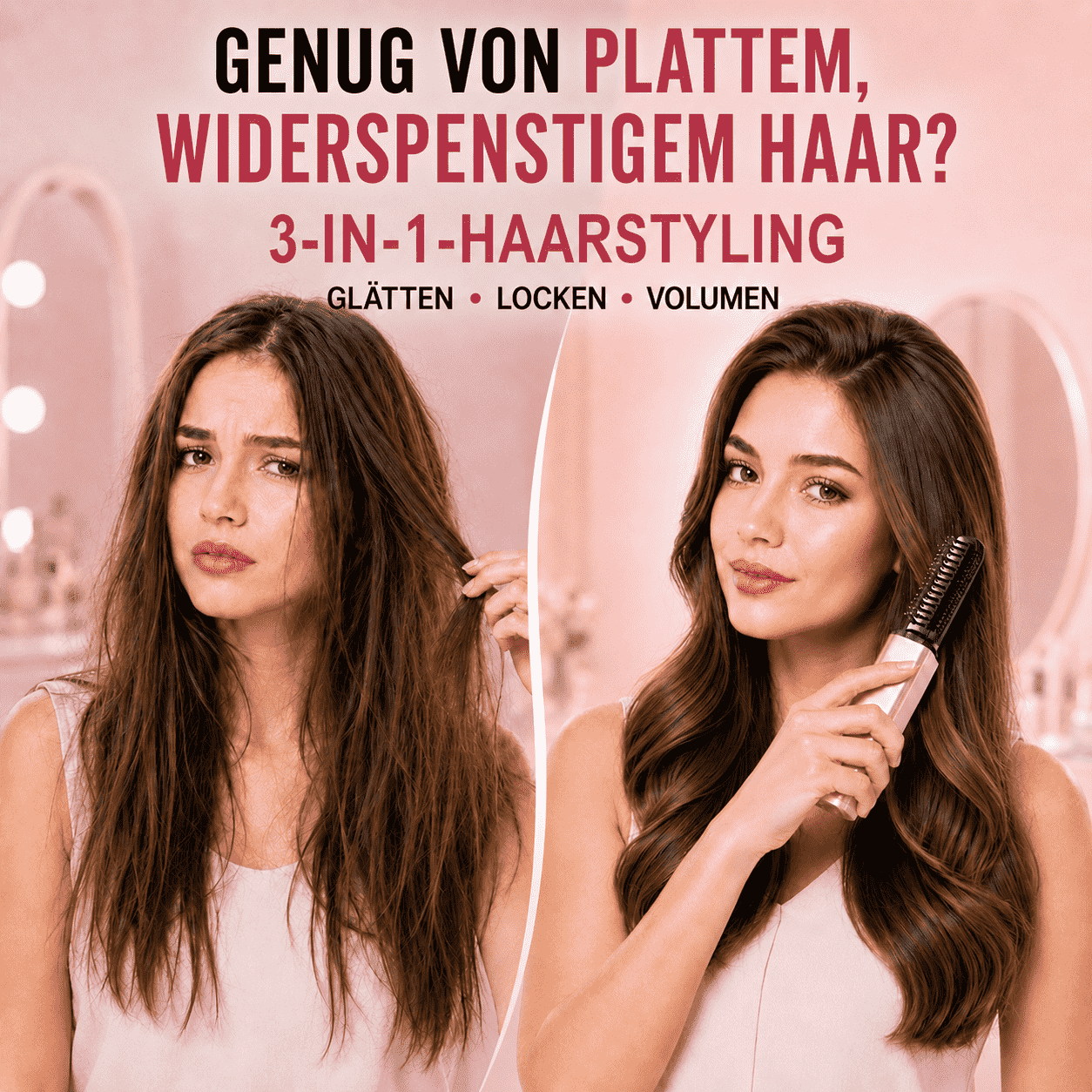 3-in-1-Haarstylingbürste mit Verbrennungsschutz | Glätten, Locken & Volumen verleihen