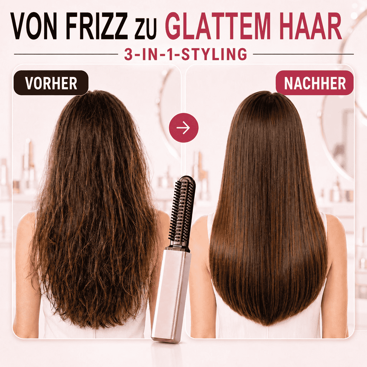 3-in-1-Haarstylingbürste mit Verbrennungsschutz | Glätten, Locken & Volumen verleihen