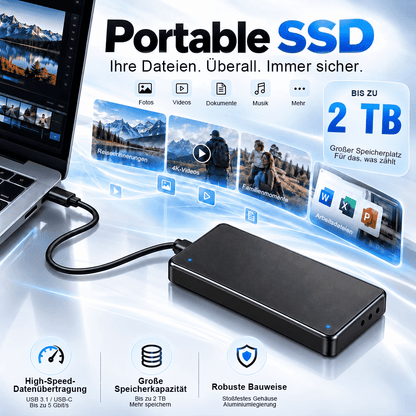 🏆 Beliebteste tragbare SSD 2026 — Premium Type-C Mini-Speicher | 500 GB / 1 TB / 2 TB