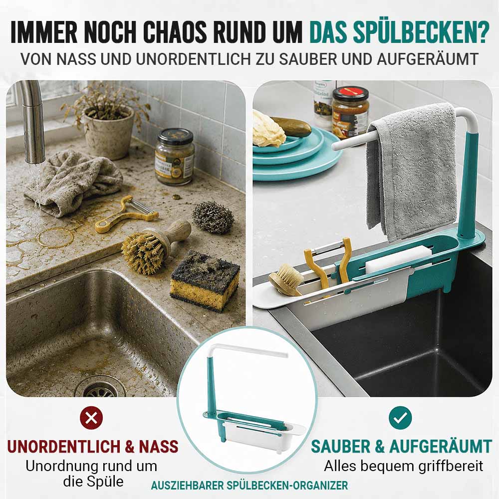 Verstellbarer Spülbecken-Organizer | Handtücher oben aufhängen, Reinigungsutensilien unten verstauen, Wasser unten ablaufen lassen