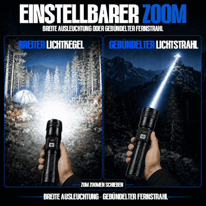 Ultrahelle Hochleistungs-Akku-Taschenlampe – Zoomlicht, Schnellladung & lange Akkulaufzeit für Outdoor & Notfälle