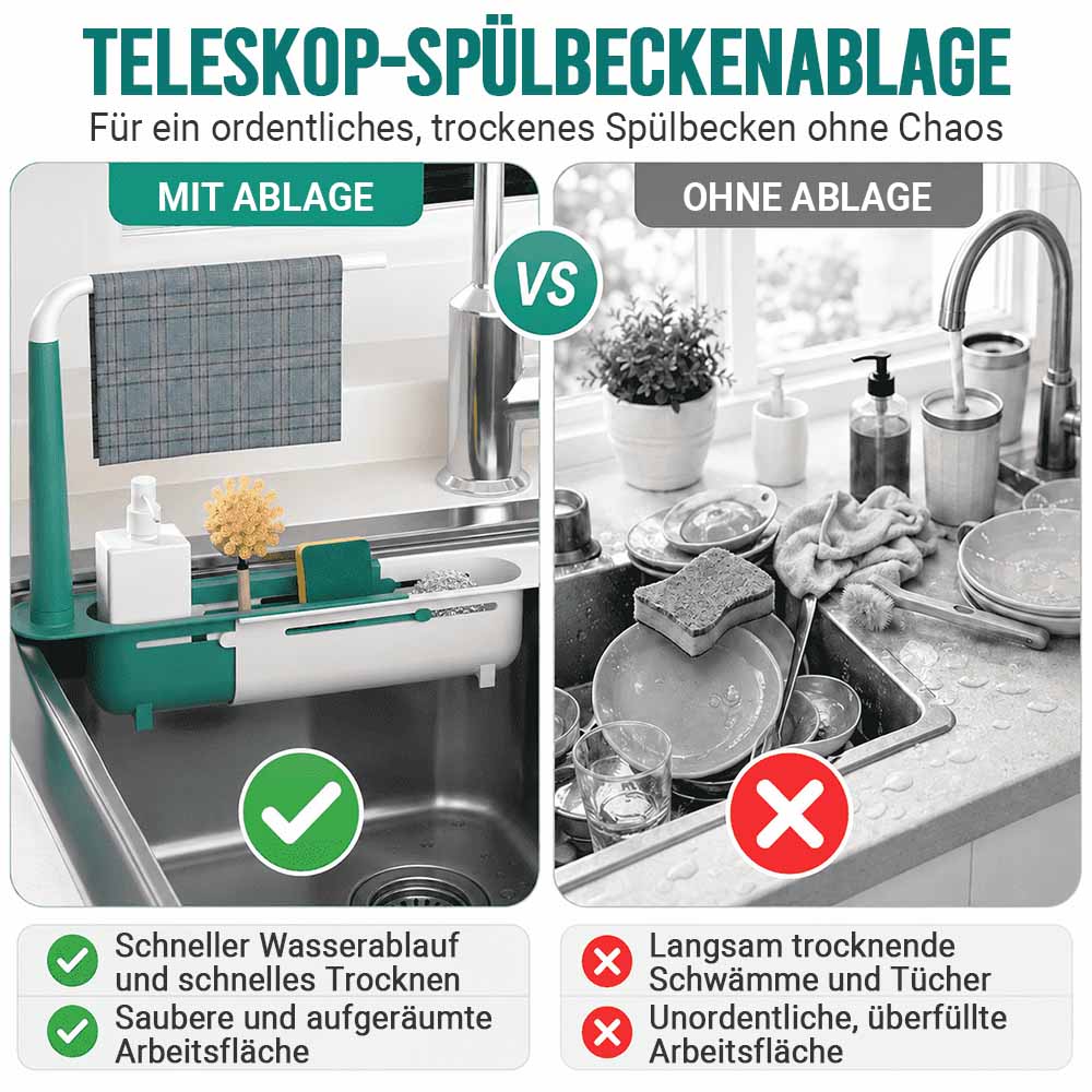Verstellbarer Spülbecken-Organizer | Handtücher oben aufhängen, Reinigungsutensilien unten verstauen, Wasser unten ablaufen lassen