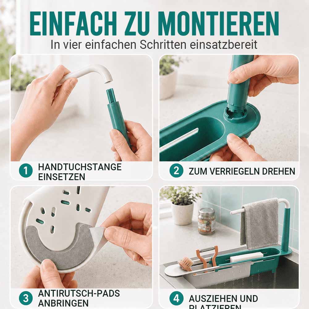 Verstellbarer Spülbecken-Organizer | Handtücher oben aufhängen, Reinigungsutensilien unten verstauen, Wasser unten ablaufen lassen