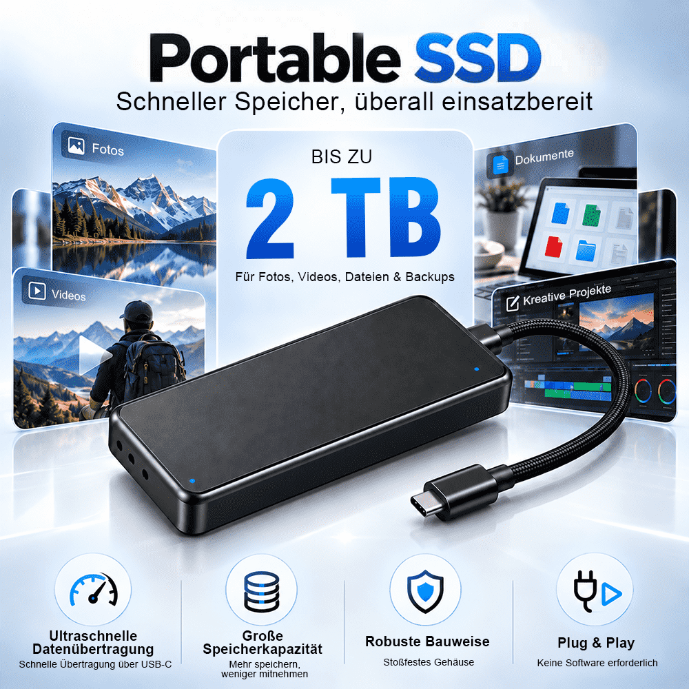 🏆 Beliebteste tragbare SSD 2026 — Premium Type-C Mini-Speicher | 500 GB / 1 TB / 2 TB