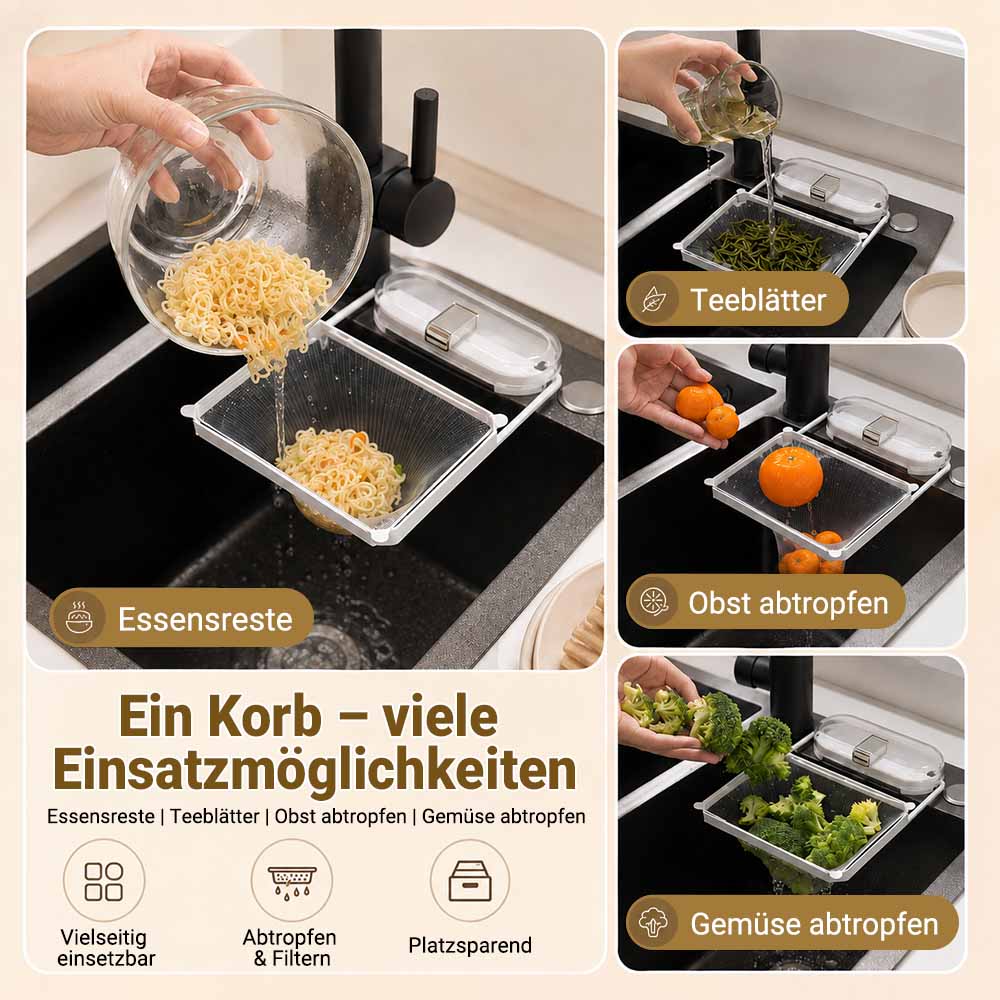 2-in-1 Spülbecken-Filterkorb mit Saugnapf – Beweglicher Abfallfilter mit Einweg-Abflussnetzen