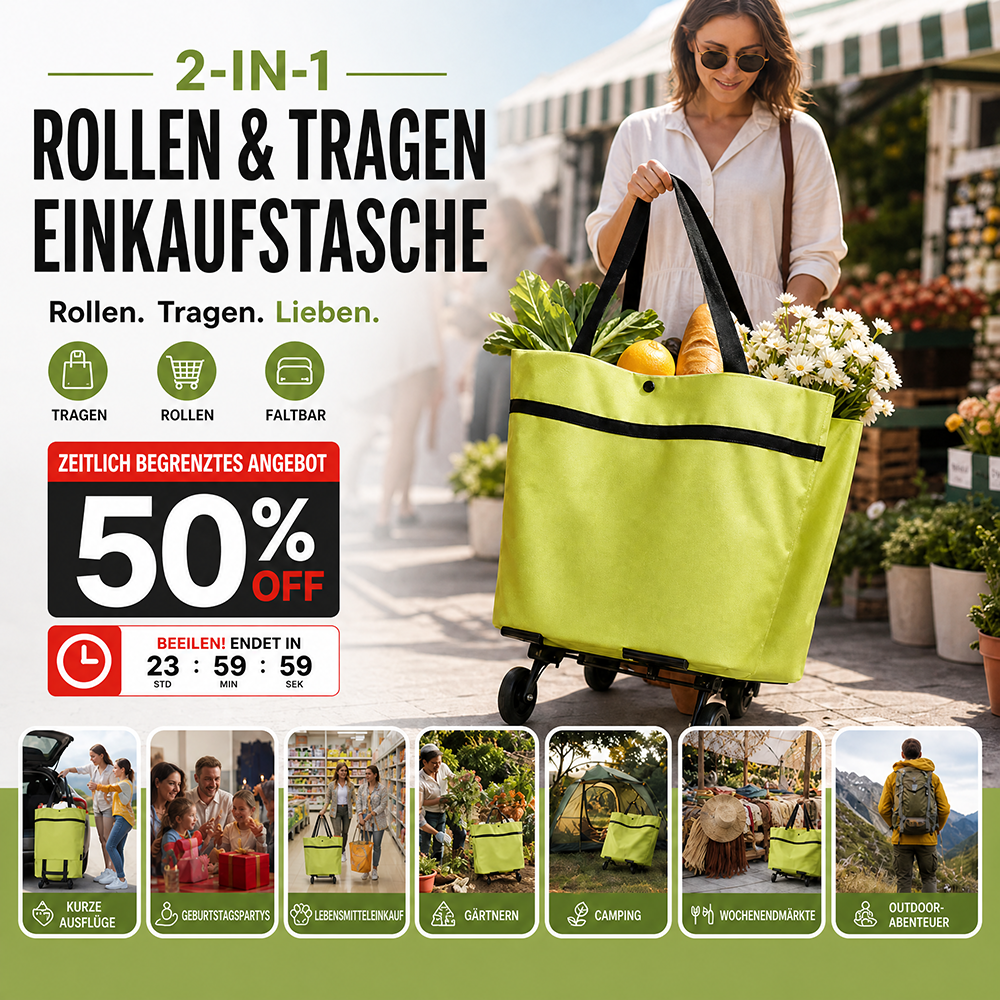 🛢️ Angebot 2026 – Mehr als 31.000 verkauft! 2-in-1 faltbarer Einkaufstrolley