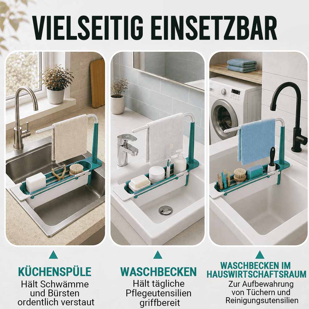 Verstellbarer Spülbecken-Organizer | Handtücher oben aufhängen, Reinigungsutensilien unten verstauen, Wasser unten ablaufen lassen