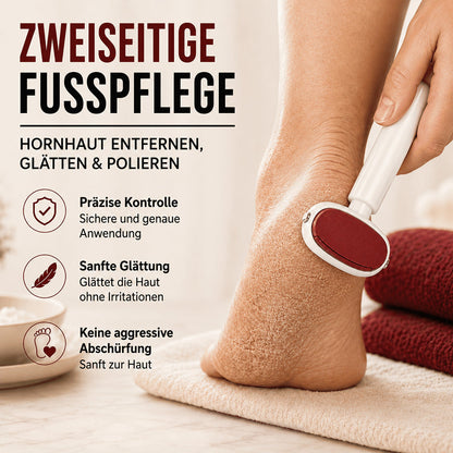2-in-1 Hornhautentferner für die Füße – Rote Seite entfernt Hornhaut, silberne Seite glättet & poliert