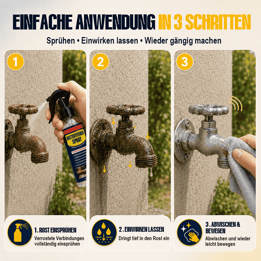 3-in-1 Rostentferner, Schmiermittel & Schutzspray + Gratis-Tuch