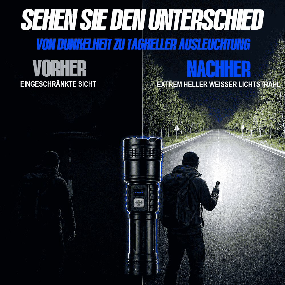 Ultrahelle Hochleistungs-Akku-Taschenlampe – Zoomlicht, Schnellladung & lange Akkulaufzeit für Outdoor & Notfälle