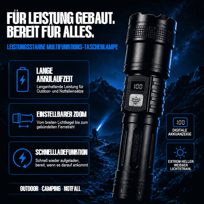 Ultrahelle Hochleistungs-Akku-Taschenlampe – Zoomlicht, Schnellladung & lange Akkulaufzeit für Outdoor & Notfälle