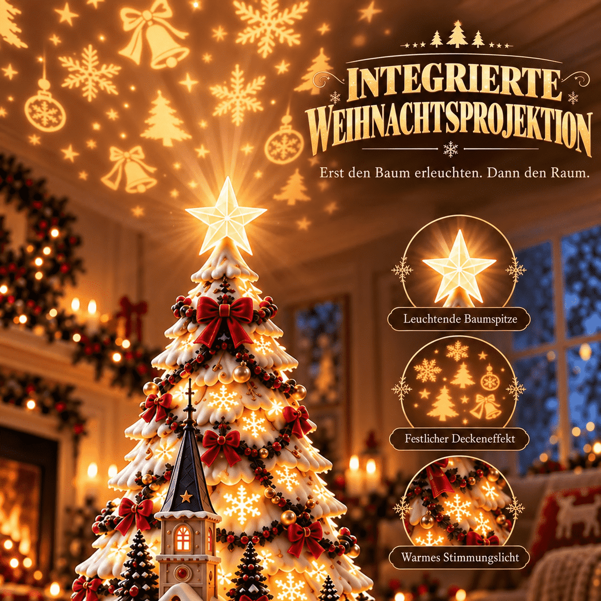 🎄 Magisches Weihnachtsdorf mit Projektion – 2 festliche Szenen