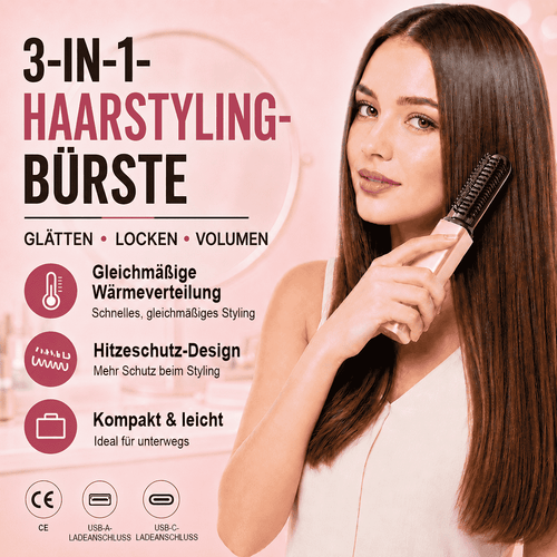 3-in-1-Haarstylingbürste mit Verbrennungsschutz | Glätten, Locken & Volumen verleihen