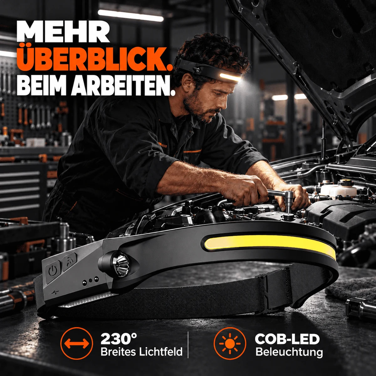 Wiederaufladbare LED-Stirnlampe mit Bewegungssensor